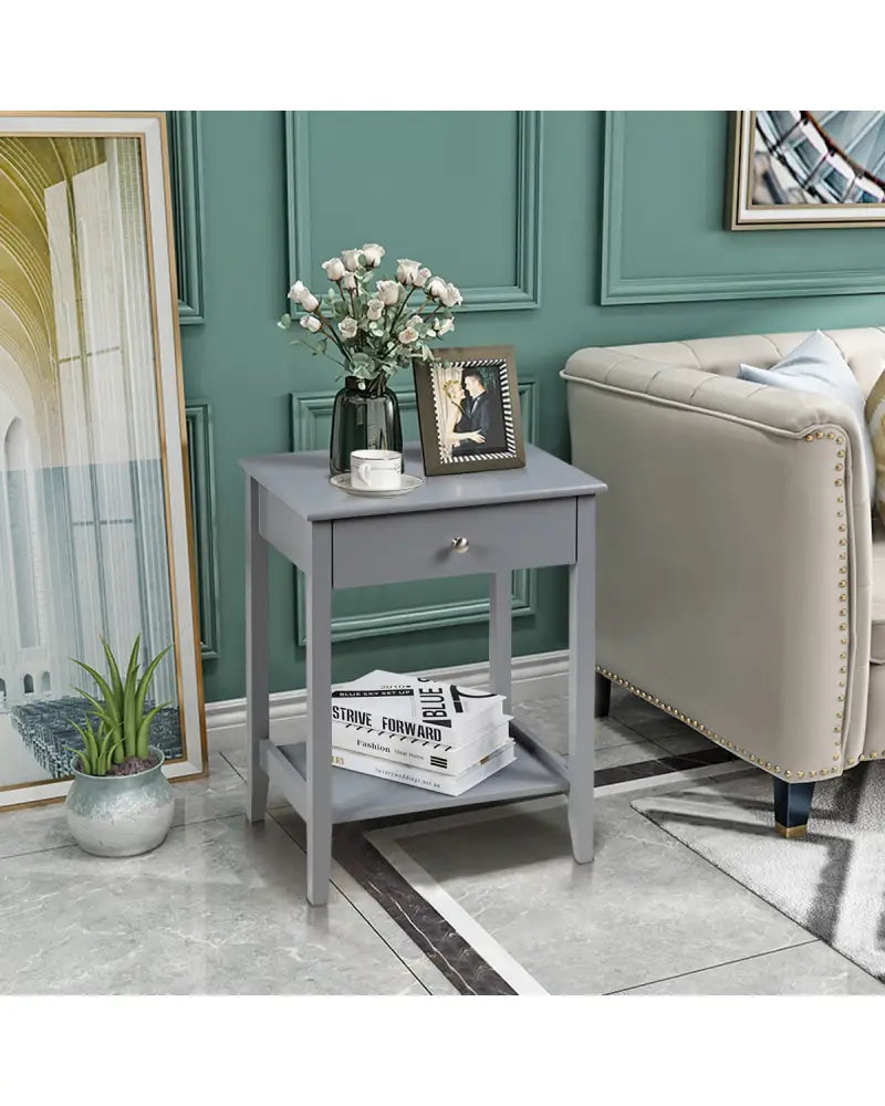 Set of 2 Wooden Bedside Sofa Table-Gray - Gray - End & Side Tables