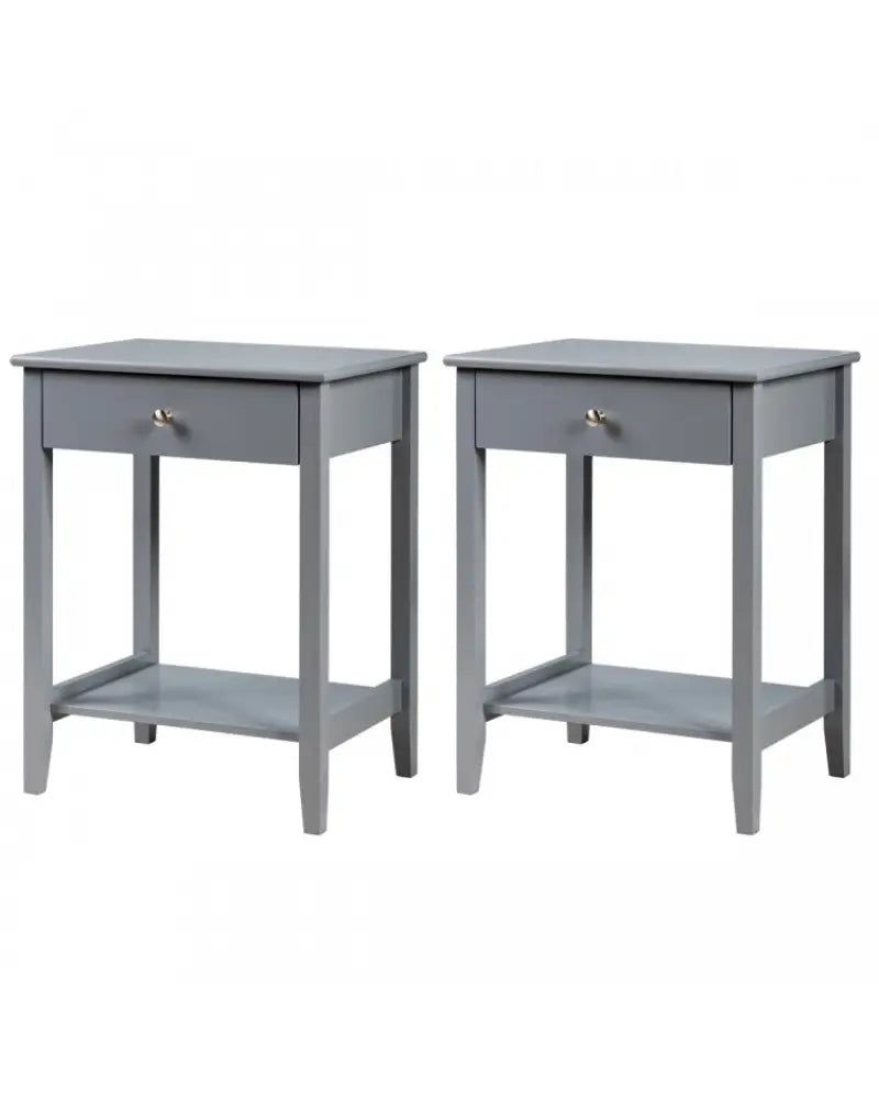 Set of 2 Wooden Bedside Sofa Table-Gray - Gray - End & Side Tables