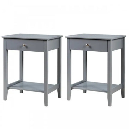 Set of 2 Wooden Bedside Sofa Table-Gray - Gray - End & Side Tables