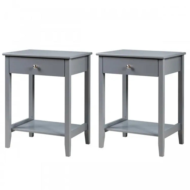 Set of 2 Wooden Bedside Sofa Table-Gray - Gray - End & Side Tables
