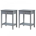 Set of 2 Wooden Bedside Sofa Table-Gray - Gray - End & Side Tables