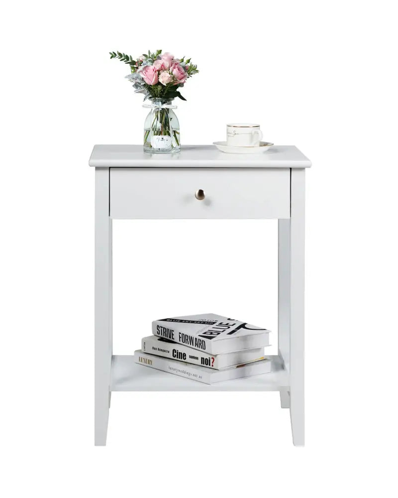 Set of 2 Wooden Bedside Table-White - White - End & Side Tables