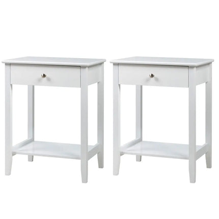 Set of 2 Wooden Bedside Table-White - White - End & Side Tables