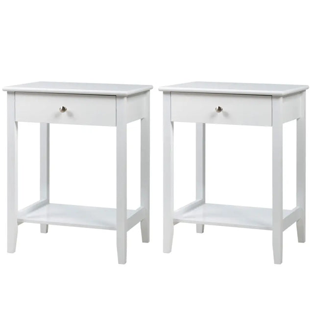 Set of 2 Wooden Bedside Table-White - White - End & Side Tables
