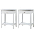 Set of 2 Wooden Bedside Table-White - White - End & Side Tables