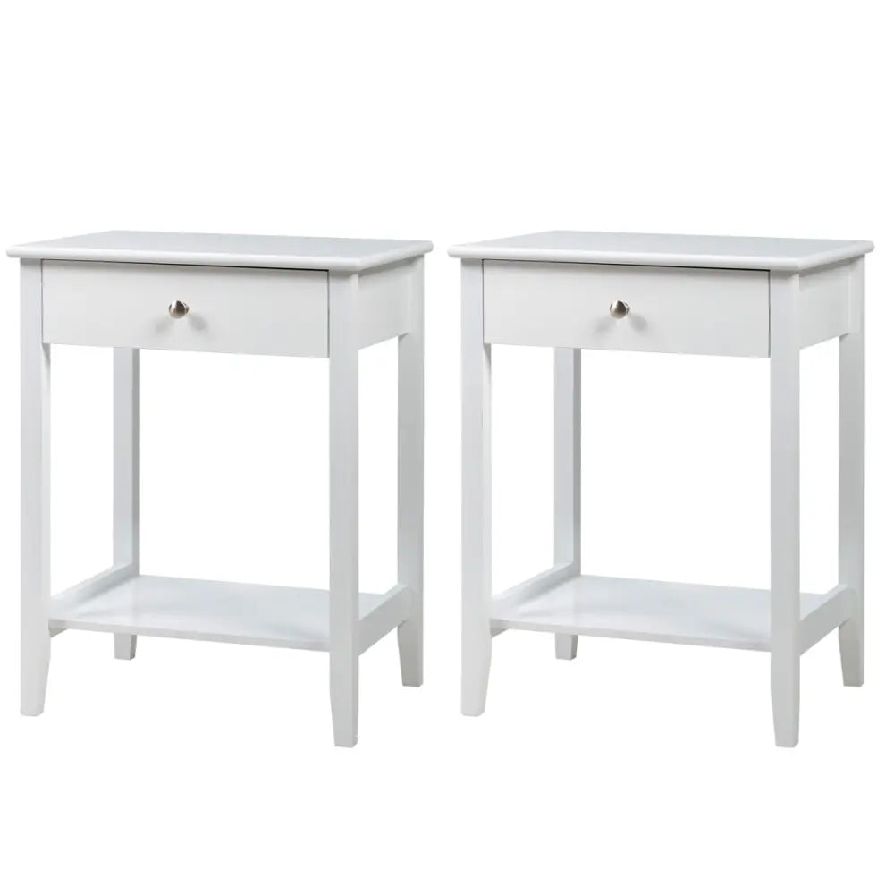 Set of 2 Wooden Bedside Table-White - White - End & Side Tables
