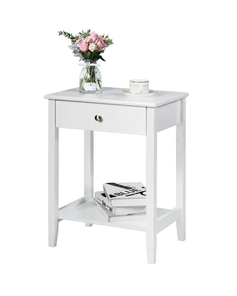 Set of 2 Wooden Bedside Table-White - White - End & Side Tables