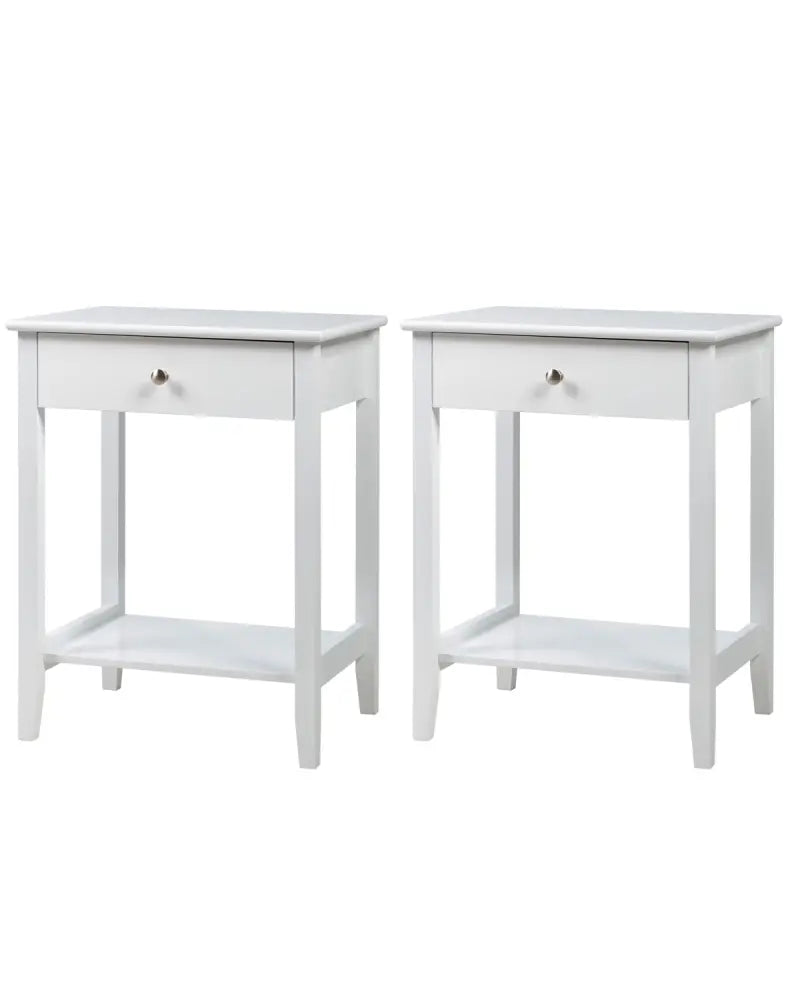 Set of 2 Wooden Bedside Table-White - White - End & Side Tables