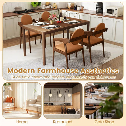 Set of 2 Wooden Dining Chair PU Leather Upholstered Armchairs-Brown - Brown - Dining Chairs