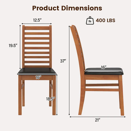 Set of 2 Wooden Dining Chair with Rubber Wood Legs for Living Room-Brown - Brown - Dining Chairs