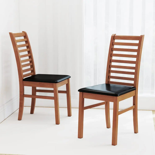 Set of 2 Wooden Dining Chair with Rubber Wood Legs for Living Room-Brown - Brown - Dining Chairs