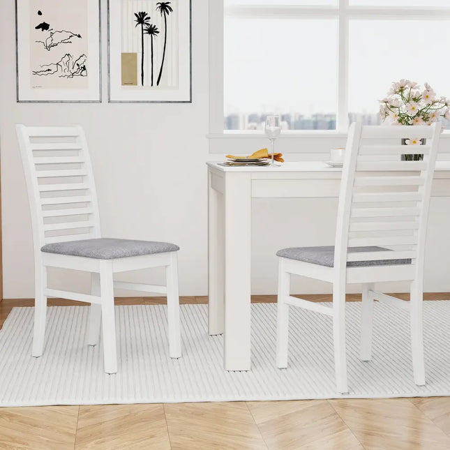 Set of 2 Wooden Dining Chair with Rubber Wood Legs for Living Room-White - White - Dining Chairs