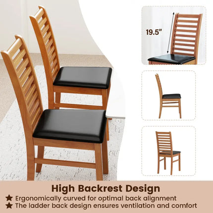 Set of 2 Wooden Dining Chair with Rubber Wood Legs for Living Room-Brown - Brown - Dining Chairs