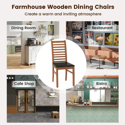Set of 2 Wooden Dining Chair with Rubber Wood Legs for Living Room-Brown - Brown - Dining Chairs
