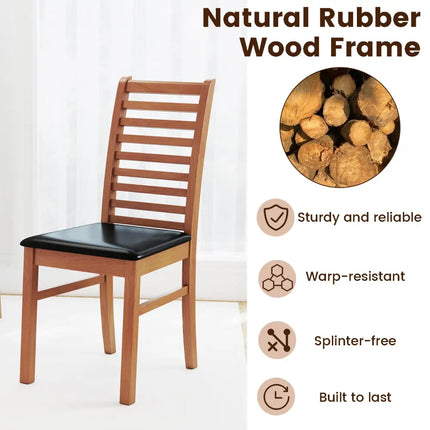 Set of 2 Wooden Dining Chair with Rubber Wood Legs for Living Room-Brown - Brown - Dining Chairs
