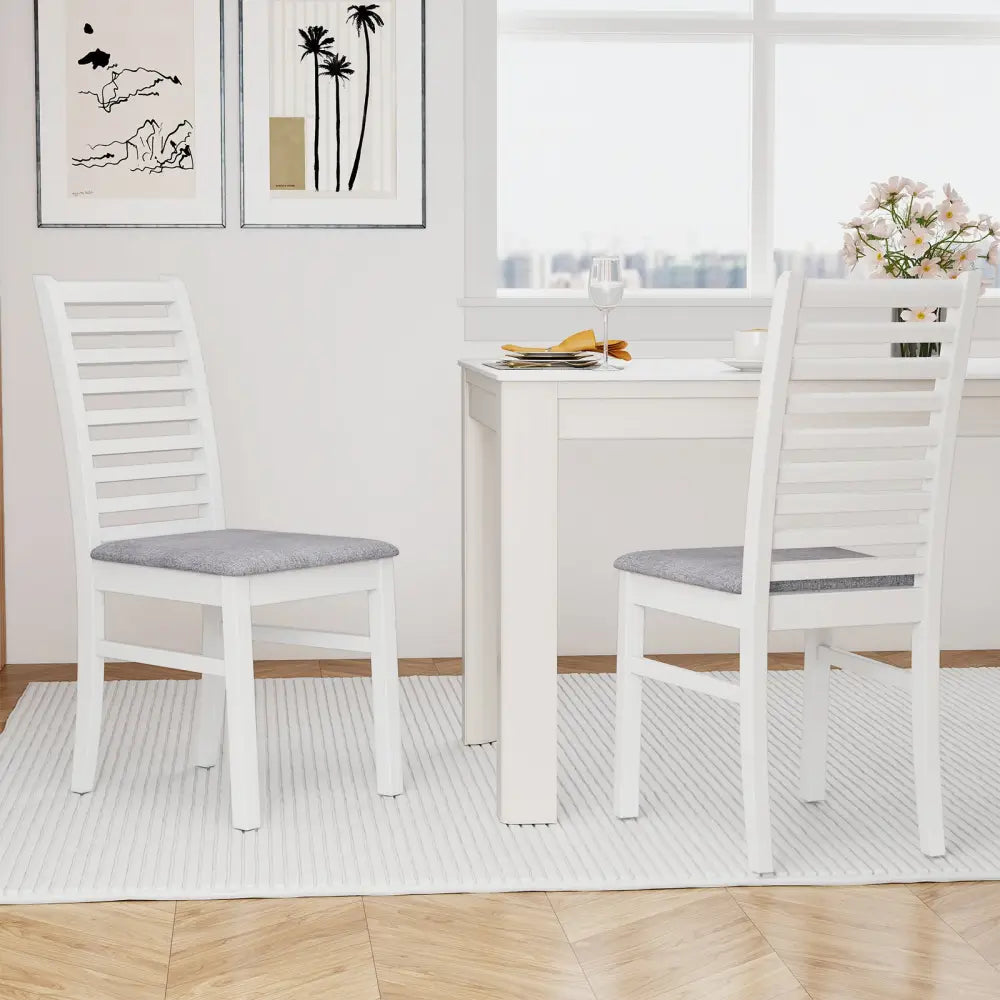 Set of 2 Wooden Dining Chair with Rubber Wood Legs for Living Room-White - White - Dining Chairs