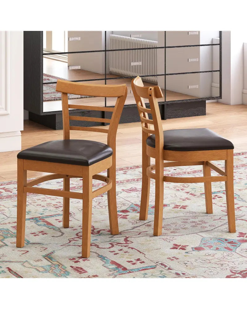 Set of 2 Wooden Dining Chair with Rubber Wood Legs for Restaurant-Brown - Brown - Dining Chairs