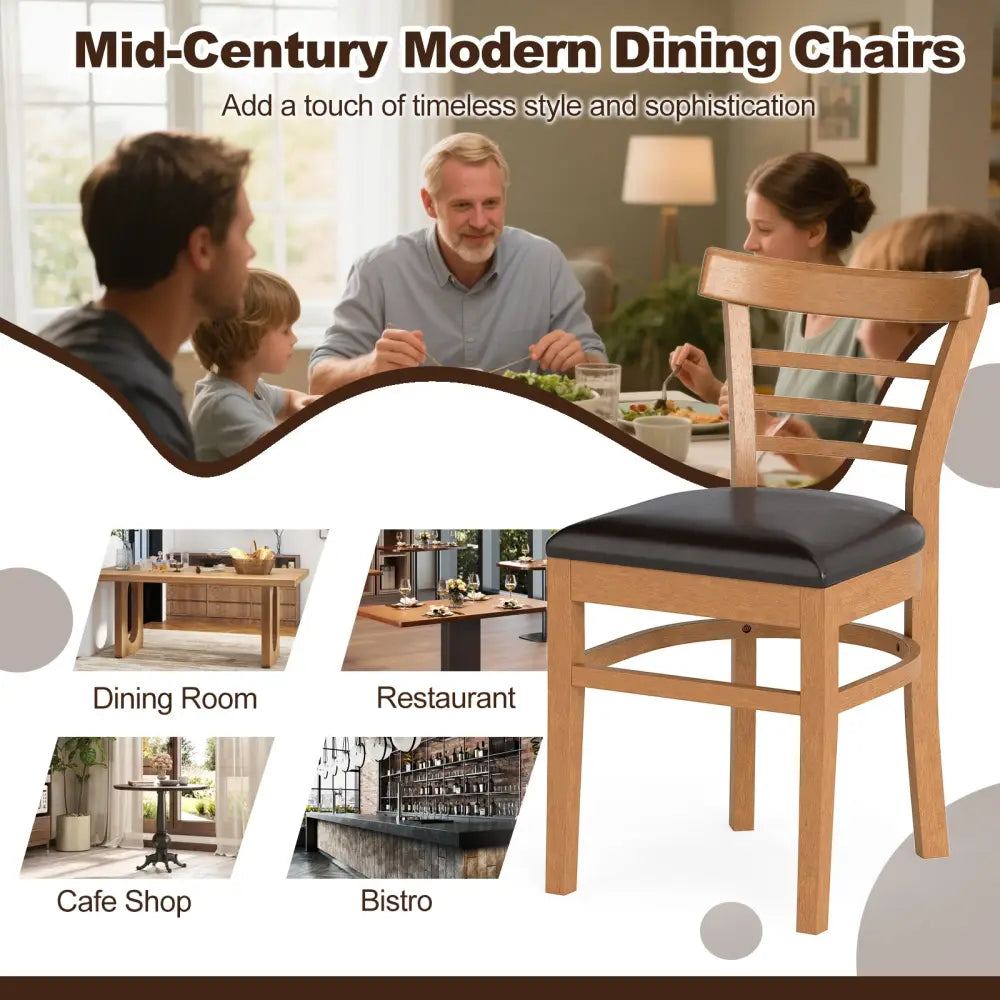 Set of 2 Wooden Dining Chair with Rubber Wood Legs for Restaurant-Brown - Brown - Dining Chairs