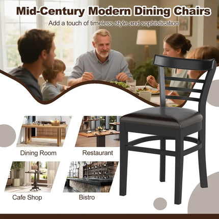 Set of 2 Wooden Dining Chair with Rubber Wood Legs for Restaurant-Black - Black - Dining Chairs