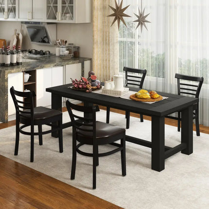 Set of 2 Wooden Dining Chair with Rubber Wood Legs for Restaurant-Black - Black - Dining Chairs
