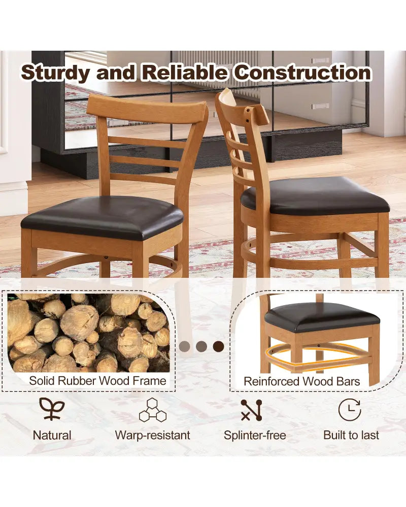 Set of 2 Wooden Dining Chair with Rubber Wood Legs for Restaurant-Brown - Brown - Dining Chairs