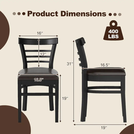 Set of 2 Wooden Dining Chair with Rubber Wood Legs for Restaurant-Black - Black - Dining Chairs