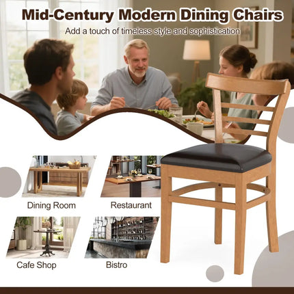 Set of 2 Wooden Dining Chair with Rubber Wood Legs for Restaurant-Brown - Brown - Dining Chairs