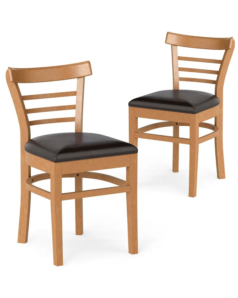Set of 2 Wooden Dining Chair with Rubber Wood Legs for Restaurant-Brown - Brown - Dining Chairs
