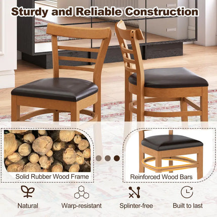 Set of 2 Wooden Dining Chair with Rubber Wood Legs for Restaurant-Brown - Brown - Dining Chairs