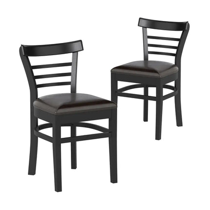 Set of 2 Wooden Dining Chair with Rubber Wood Legs for Restaurant-Black - Black - Dining Chairs