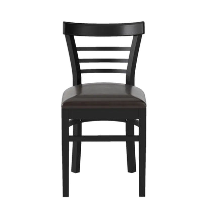 Set of 2 Wooden Dining Chair with Rubber Wood Legs for Restaurant-Black - Black - Dining Chairs