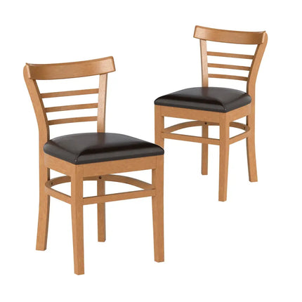 Set of 2 Wooden Dining Chair with Rubber Wood Legs for Restaurant-Brown - Brown - Dining Chairs