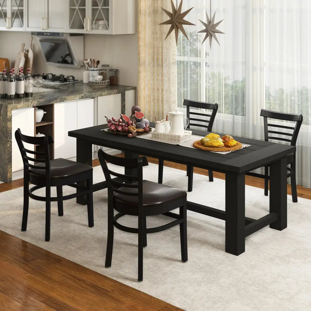Set of 2 Wooden Dining Chair with Rubber Wood Legs for Restaurant-Black - Black - Dining Chairs
