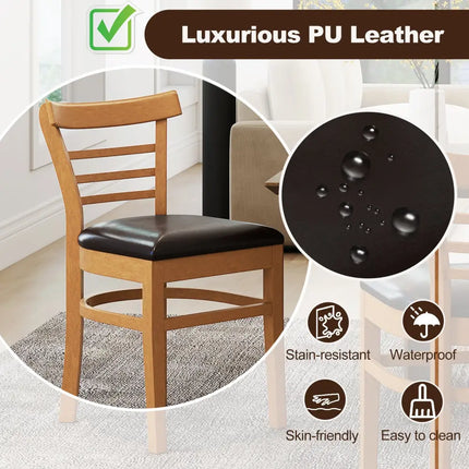 Set of 2 Wooden Dining Chair with Rubber Wood Legs for Restaurant-Brown - Brown - Dining Chairs