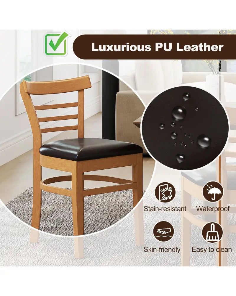 Set of 2 Wooden Dining Chair with Rubber Wood Legs for Restaurant-Brown - Brown - Dining Chairs