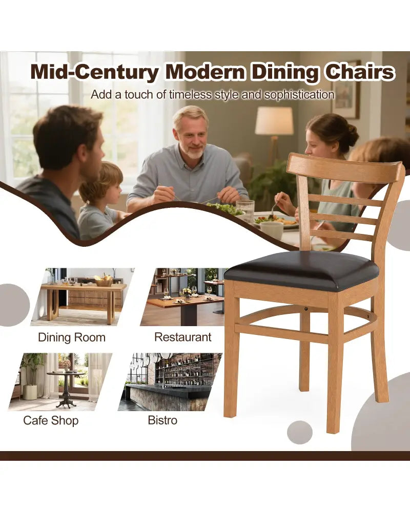 Set of 2 Wooden Dining Chair with Rubber Wood Legs for Restaurant-Brown - Brown - Dining Chairs