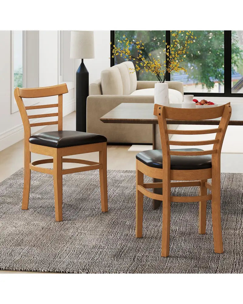Set of 2 Wooden Dining Chair with Rubber Wood Legs for Restaurant-Brown - Brown - Dining Chairs
