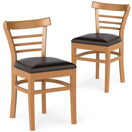 Set of 2 Wooden Dining Chair with Rubber Wood Legs for Restaurant-Brown - Brown - Dining Chairs