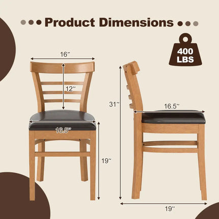 Set of 2 Wooden Dining Chair with Rubber Wood Legs for Restaurant-Brown - Brown - Dining Chairs