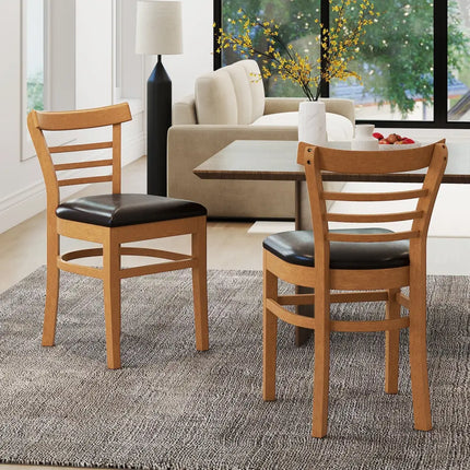 Set of 2 Wooden Dining Chair with Rubber Wood Legs for Restaurant-Brown - Brown - Dining Chairs