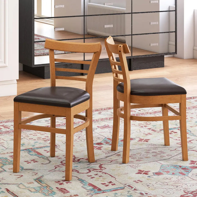 Set of 2 Wooden Dining Chair with Rubber Wood Legs for Restaurant-Brown - Brown - Dining Chairs