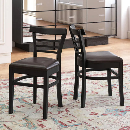 Set of 2 Wooden Dining Chair with Rubber Wood Legs for Restaurant-Black - Black - Dining Chairs