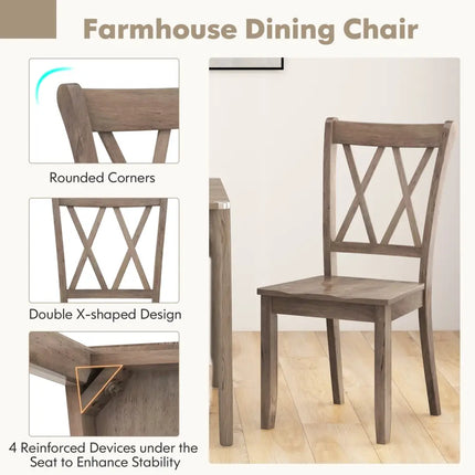Set of 2 Wooden Dining Chairs Mid Century Farmhouse Retro Kitchen Chairs-Brown - Brown - Dining Chairs