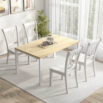 Set of 2 Wooden Dining Chairs Mid Century Farmhouse Retro Kitchen Chairs-White - White - Dining Chairs