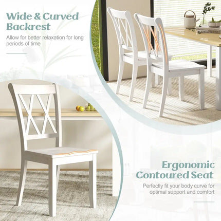 Set of 2 Wooden Dining Chairs Mid Century Farmhouse Retro Kitchen Chairs-White - White - Dining Chairs