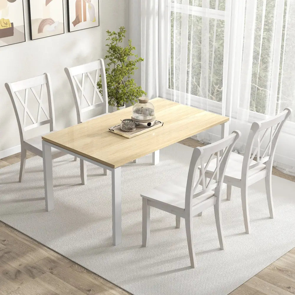 Set of 2 Wooden Dining Chairs Mid Century Farmhouse Retro Kitchen Chairs-White - White - Dining Chairs