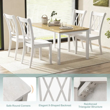 Set of 2 Wooden Dining Chairs Mid Century Farmhouse Retro Kitchen Chairs-White - White - Dining Chairs