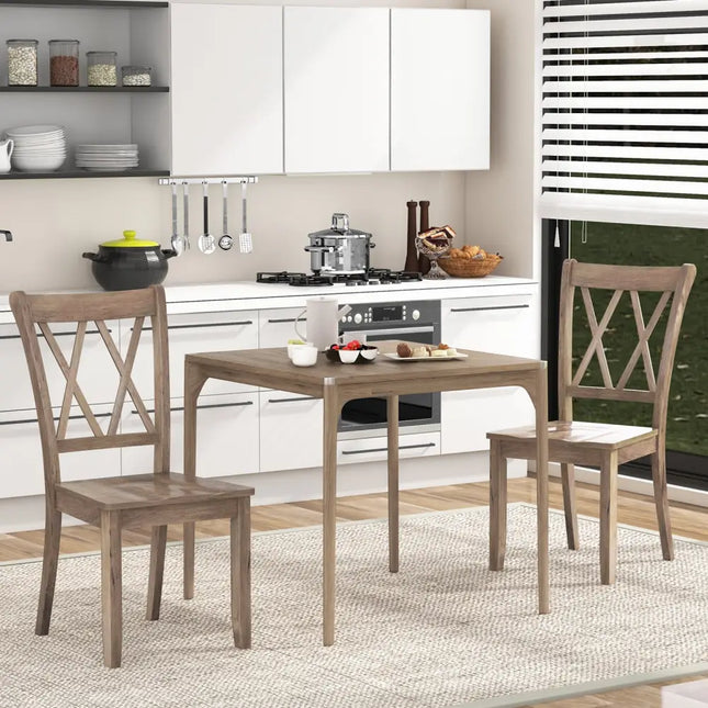Set of 2 Wooden Dining Chairs Mid Century Farmhouse Retro Kitchen Chairs-Brown - Brown - Dining Chairs