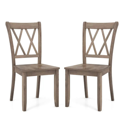 Set of 2 Wooden Dining Chairs Mid Century Farmhouse Retro Kitchen Chairs-Brown - Brown - Dining Chairs