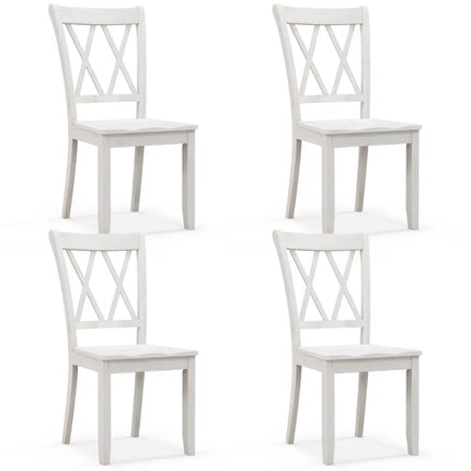Set of 2 Wooden Dining Chairs Mid Century Farmhouse Retro Kitchen Chairs-White - White - Dining Chairs